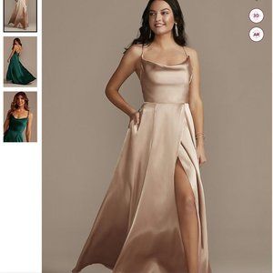David's Bridal Cowl Bridesmaid Dress with Lace-Up Back